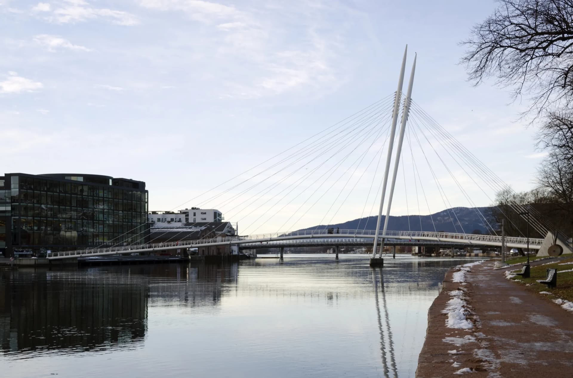 Ypsilon bru over Drammenselva med Papirbredden i bakgrunnen